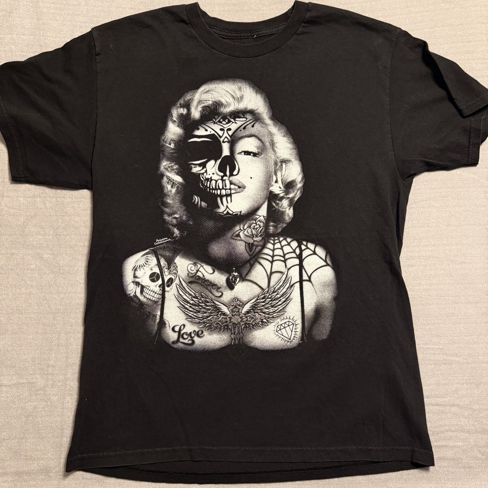 Marilyn Monroe Day of the Dead Sugar Skull T-Shirt Black‎ Graphic Tee Large